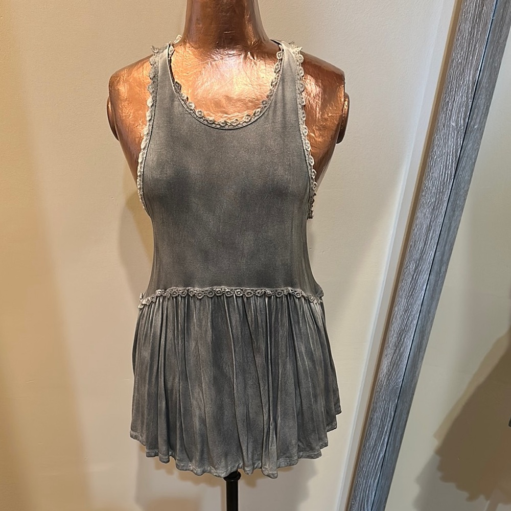 Gray Lace Trim Tank Top